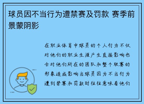 球员因不当行为遭禁赛及罚款 赛季前景蒙阴影